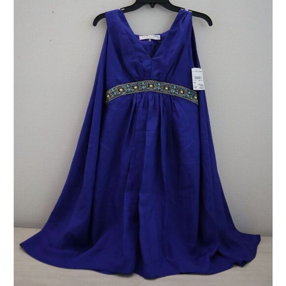 Trina Turk 2103630 Women Sz 6 Lapis Blue Embellished Romani Cape Silk Dress - Picture 1 of 14